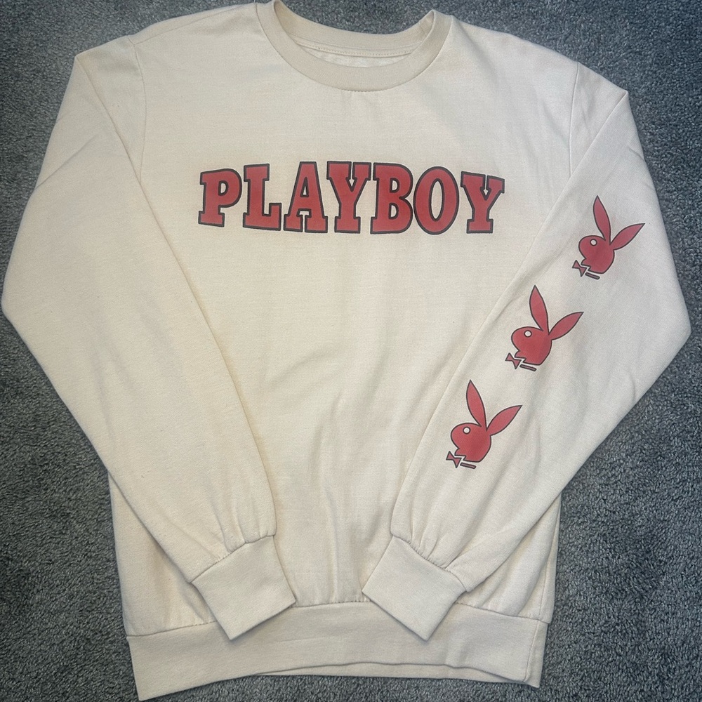 White Playboy Sweater with Red Bunny On Sleeves